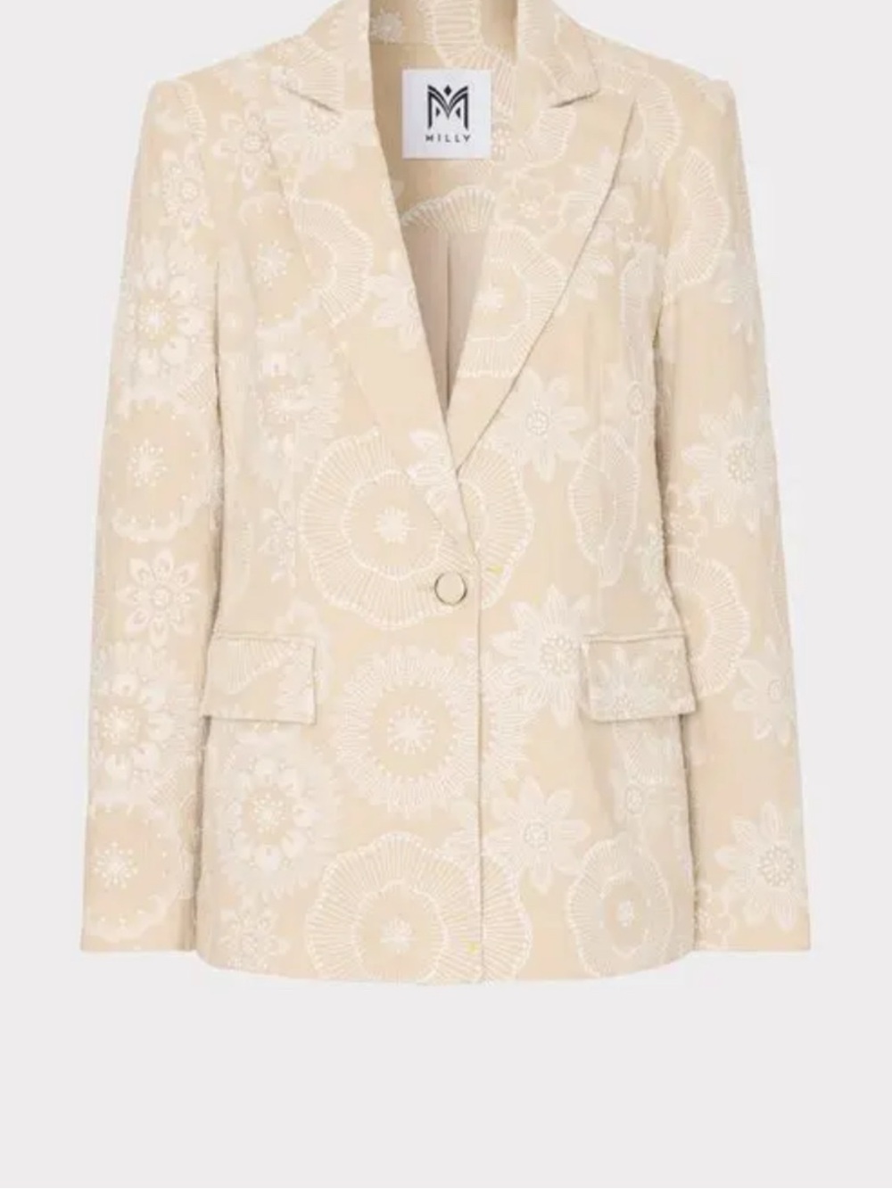 Milly Beige Floral-Embroidered Blazer